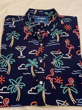 Chubbies Neon Lights Men’s Tropical Blue Performance Button Up Short Sleeve XXL
